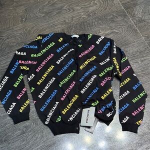 Balenciaga Black Multicolor Logo Zip-Up Sweater